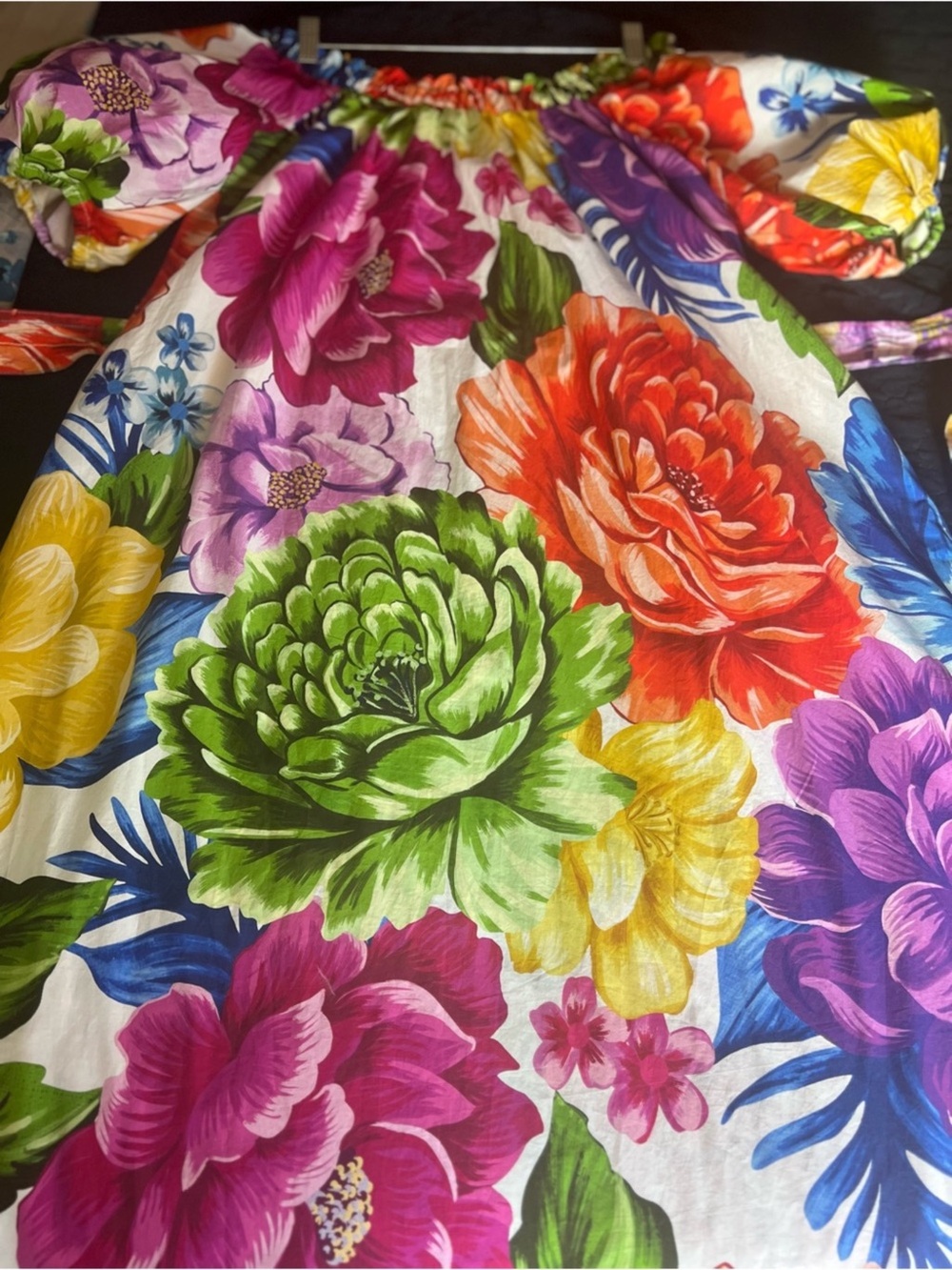 FARM Rio Colorful Floral Puff Sleeve Belted Midi Dress XS - Picture 7 of 12
